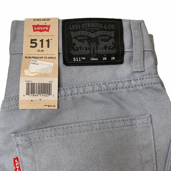 Levi’s Sim 511 Light Gray Skate Stretch Slim Fit Denim Jeans 28 X28 NEW Youth 16 - Picture 10 of 12